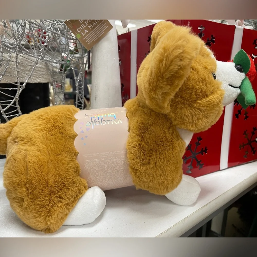Corgi Dog with Rose Plush Snuggle Buddy Heat & hug w/ Microwaveable belly NWT
